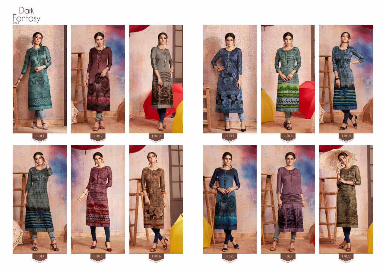 Kajree Dark Fantasy Vol-6 Rangoli Print Kurti Kajree Dark Fantasy Vol-6 Rangoli Print Kurti